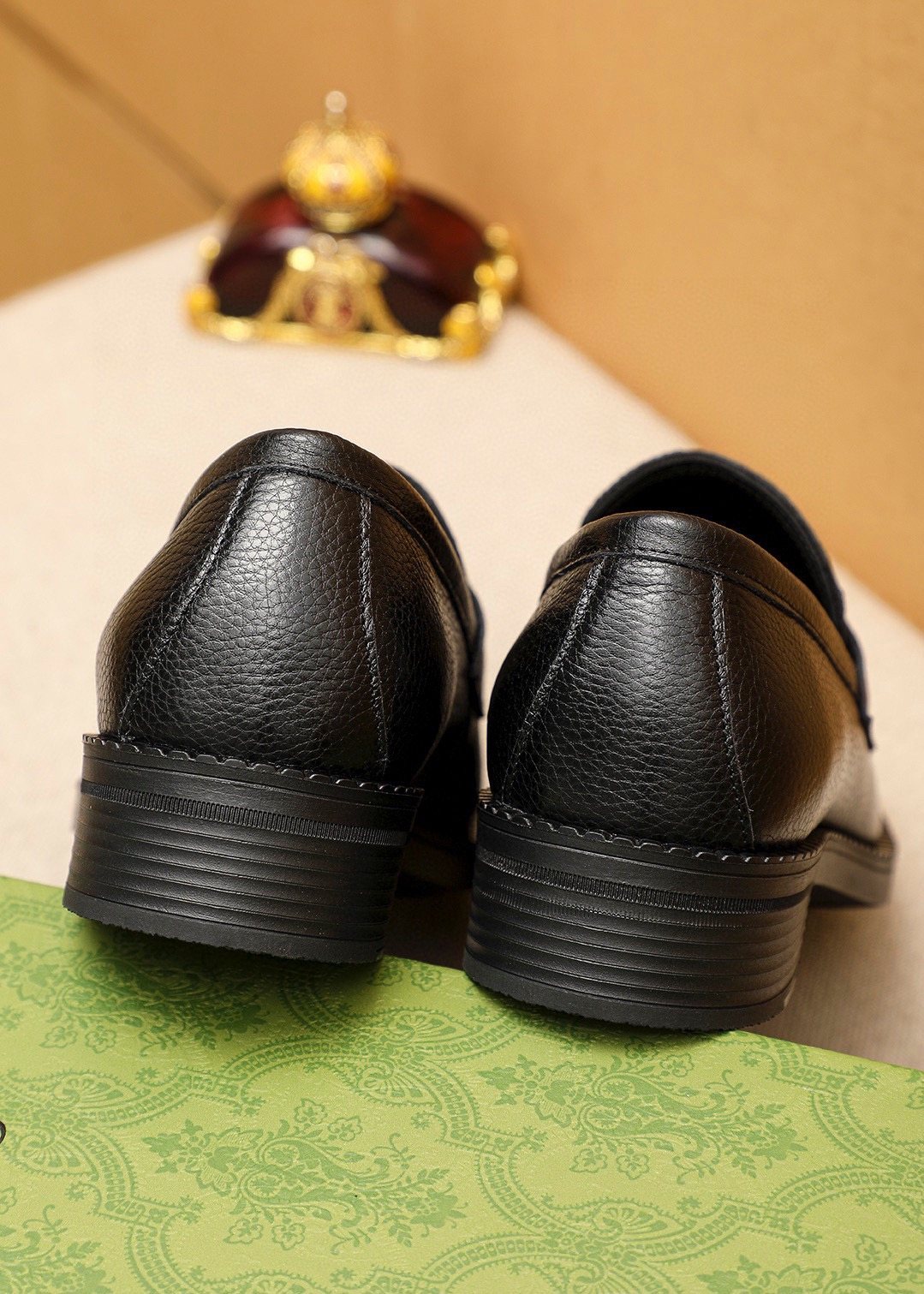 Gucci Black Textured Leather Loafers — back