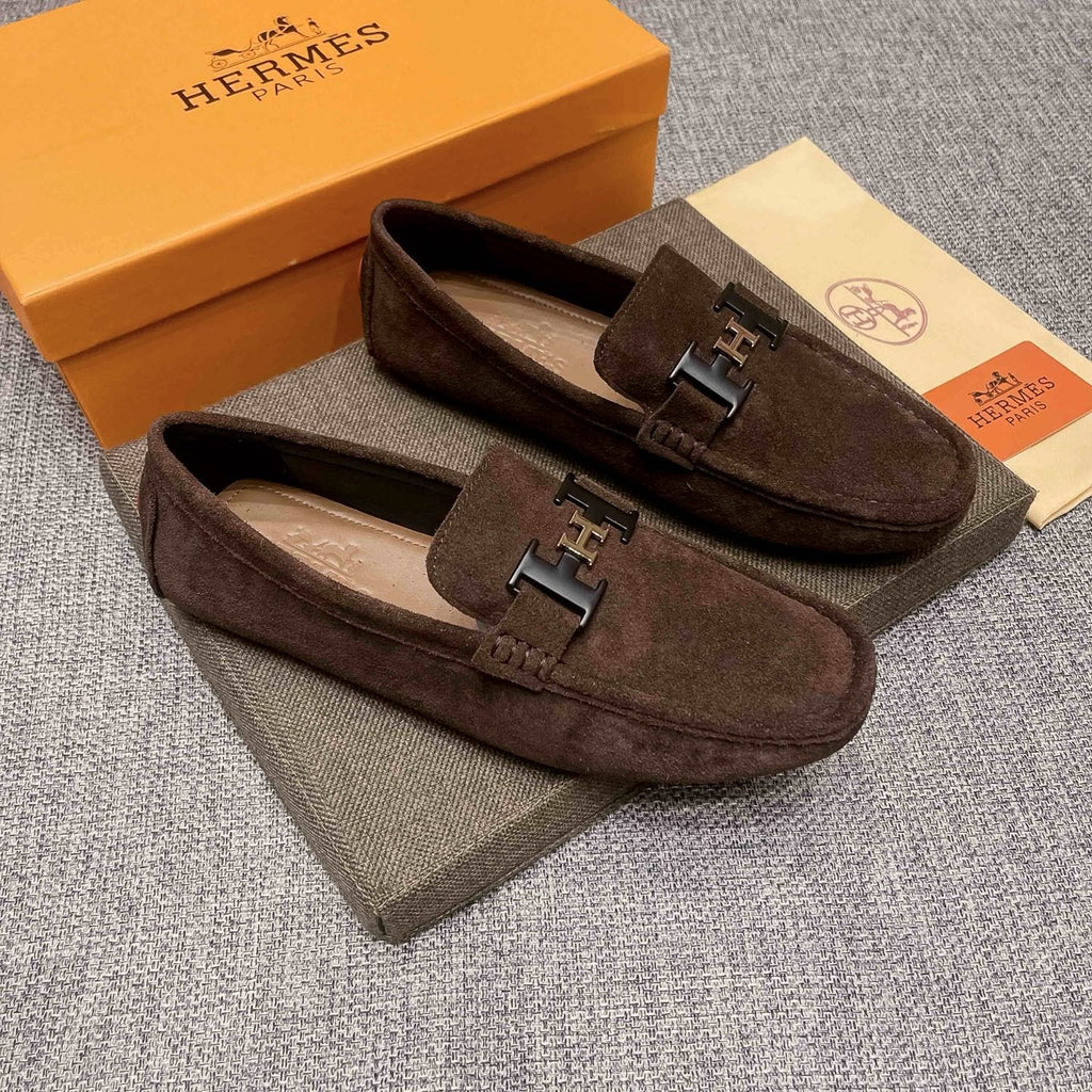 Hermès Brown Suede H Hardware Loafers — front