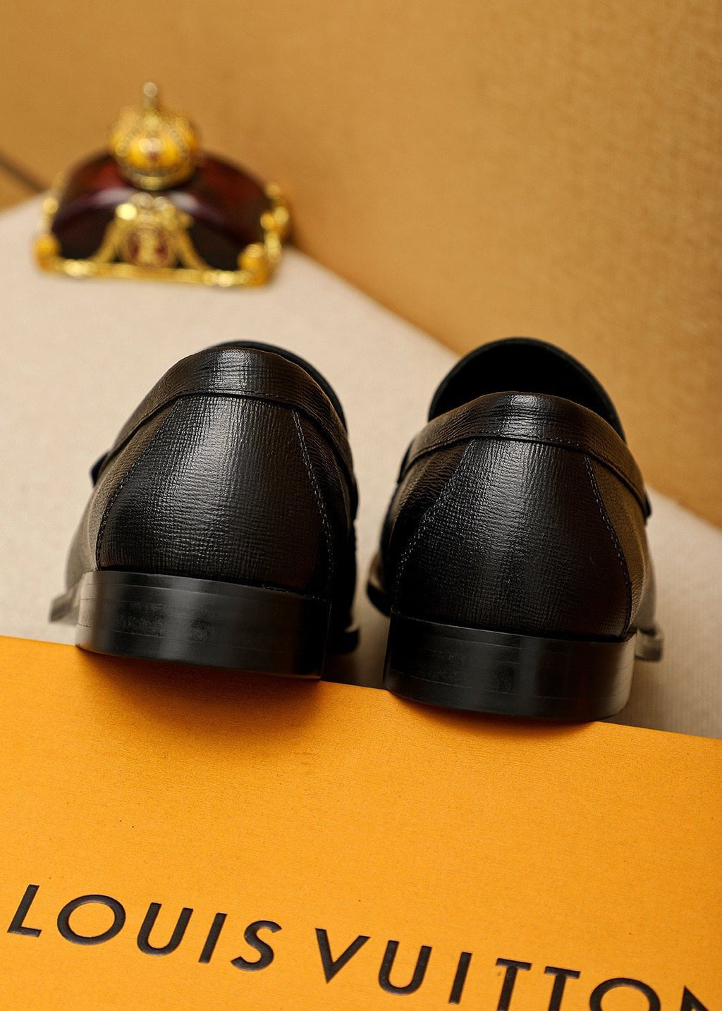 Louis Vuitton Black Textured Hardware Loafers — back