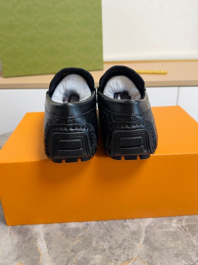 Fendi Black Textured Moc-Toe Loafers — front