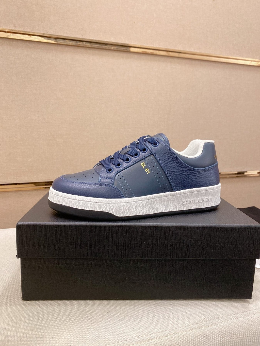 Saint Laurent SL 61 Navy Blue and White Sneakers — front