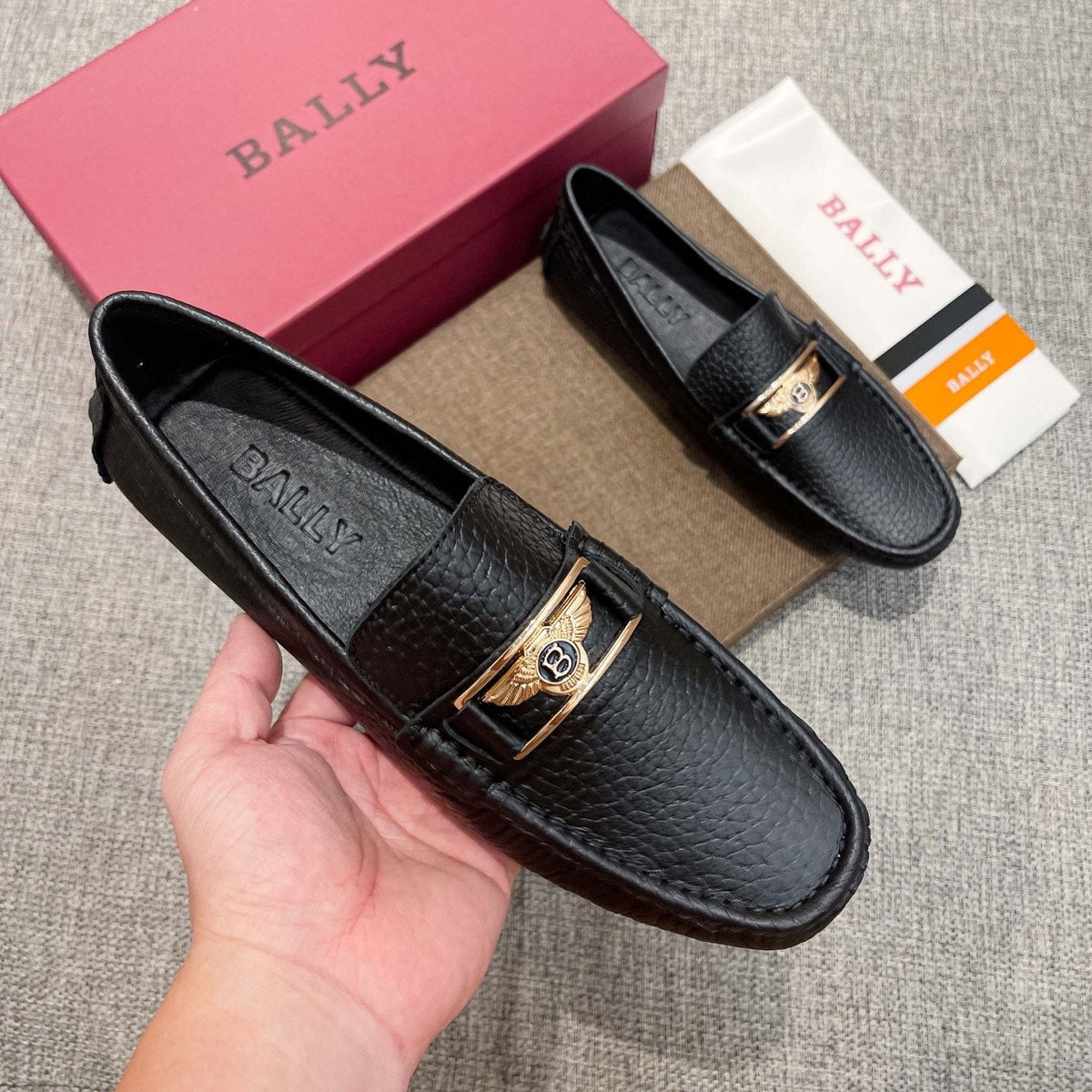 Bally Black Textured Slip-On Loafers — model