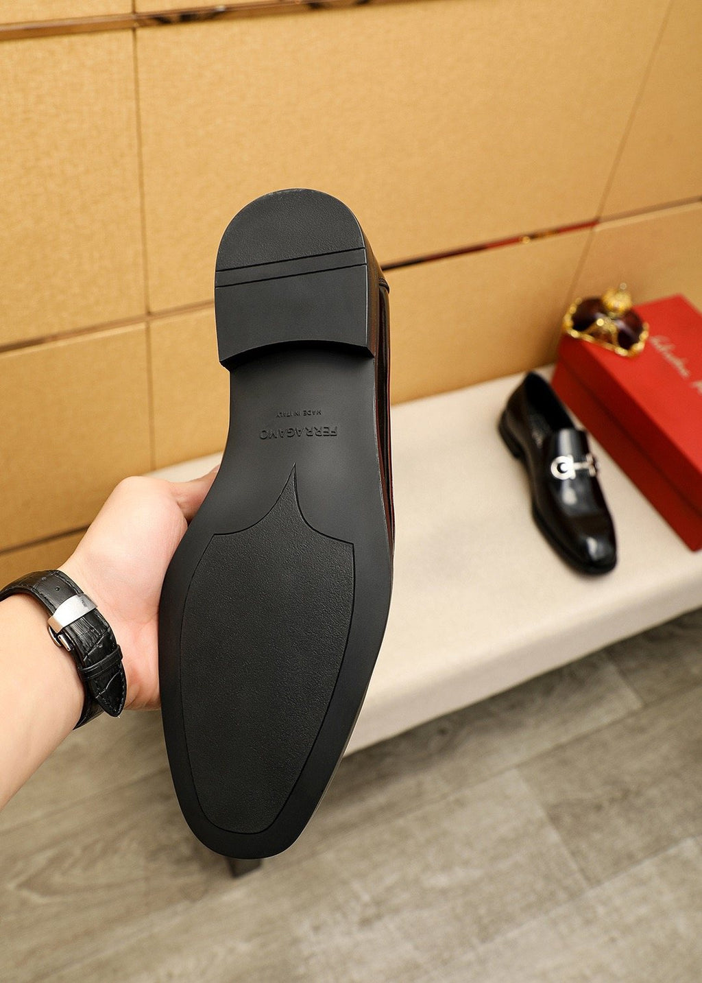 Ferragamo Black Horsebit-Style Loafers — back