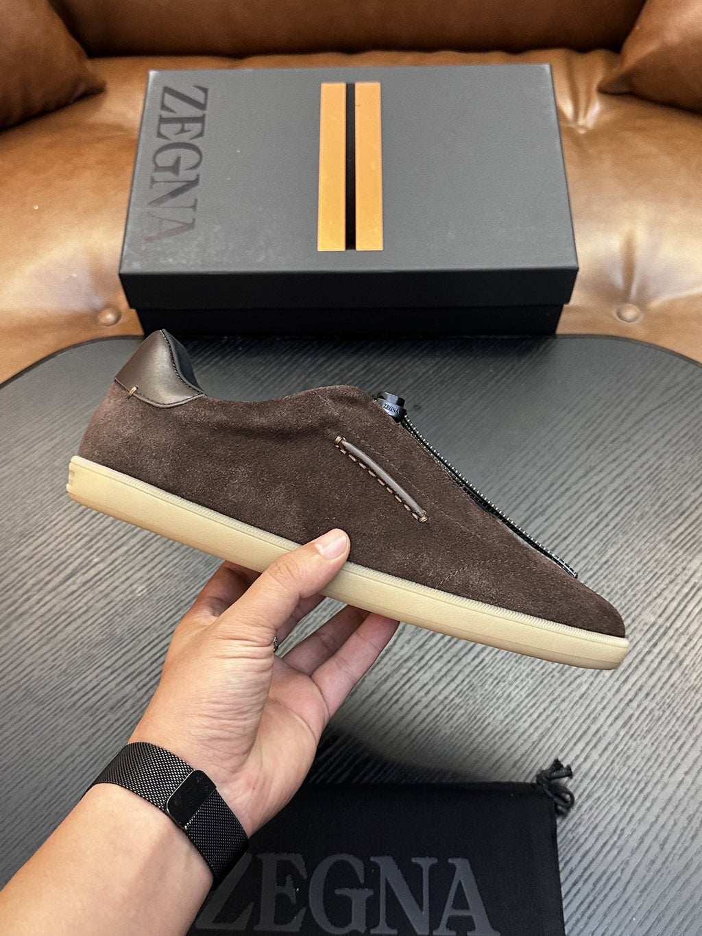Zegna Triple Stitch Slip-On Sneakers — side