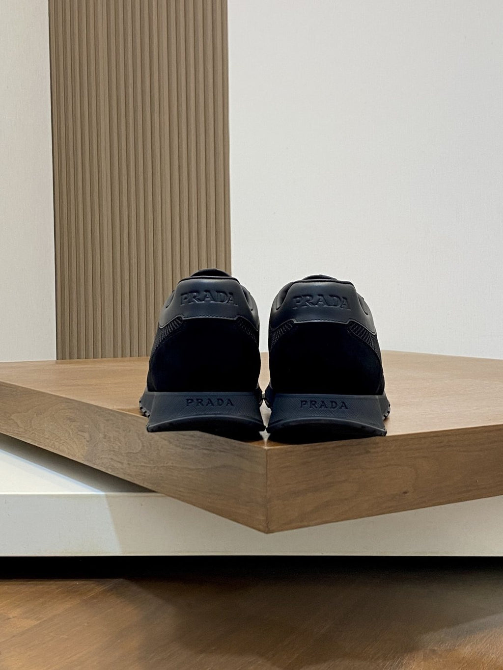 Prada Navy Panel Low-Top Sneakers — back