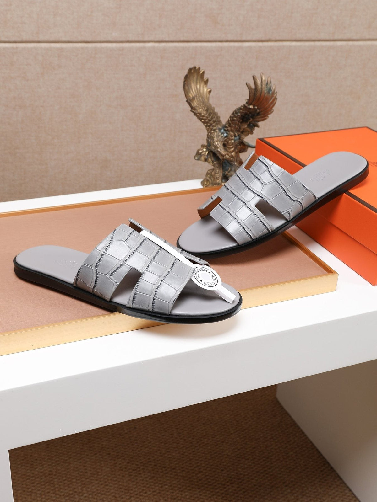 Hermes Textured H Slide Sandals — front