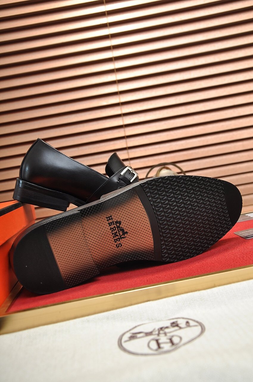 Hermès Black Buckle Loafers — detail