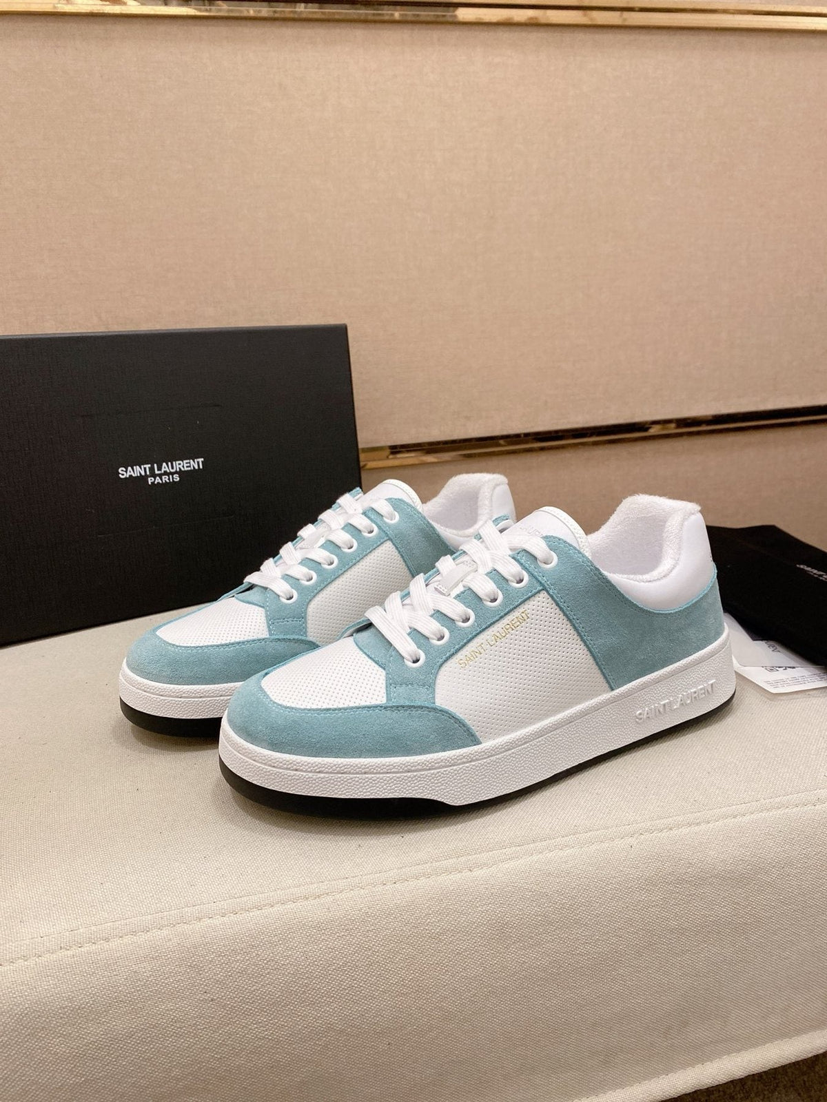 Saint Laurent Dark Green and White Low-Top Sneakers — front