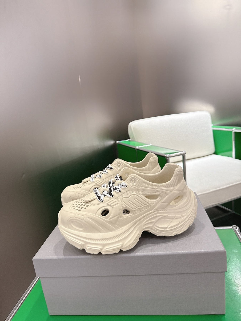 Balenciaga Cream Chunky Sneakers — side