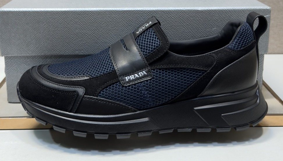 Prada Dark Navy Mesh Slip-On Sneakers — hero