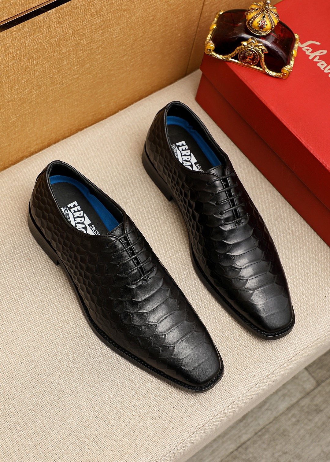 Ferragamo Textured Lace-Up Dress Shoes — front