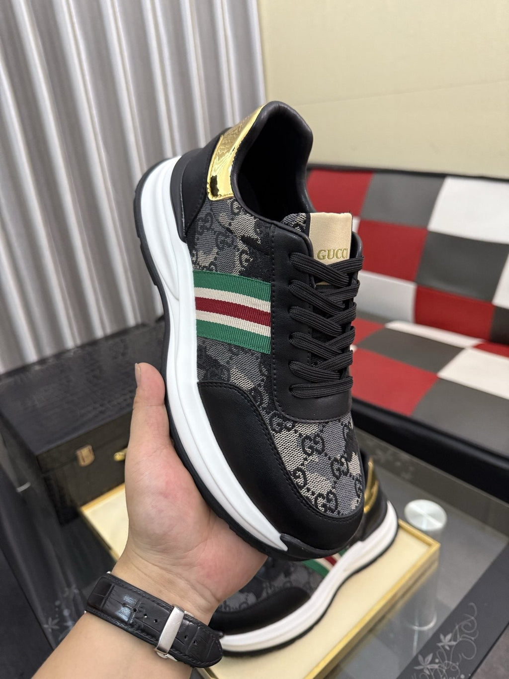 Gucci Monogram Stripe Low-Top Sneakers — side